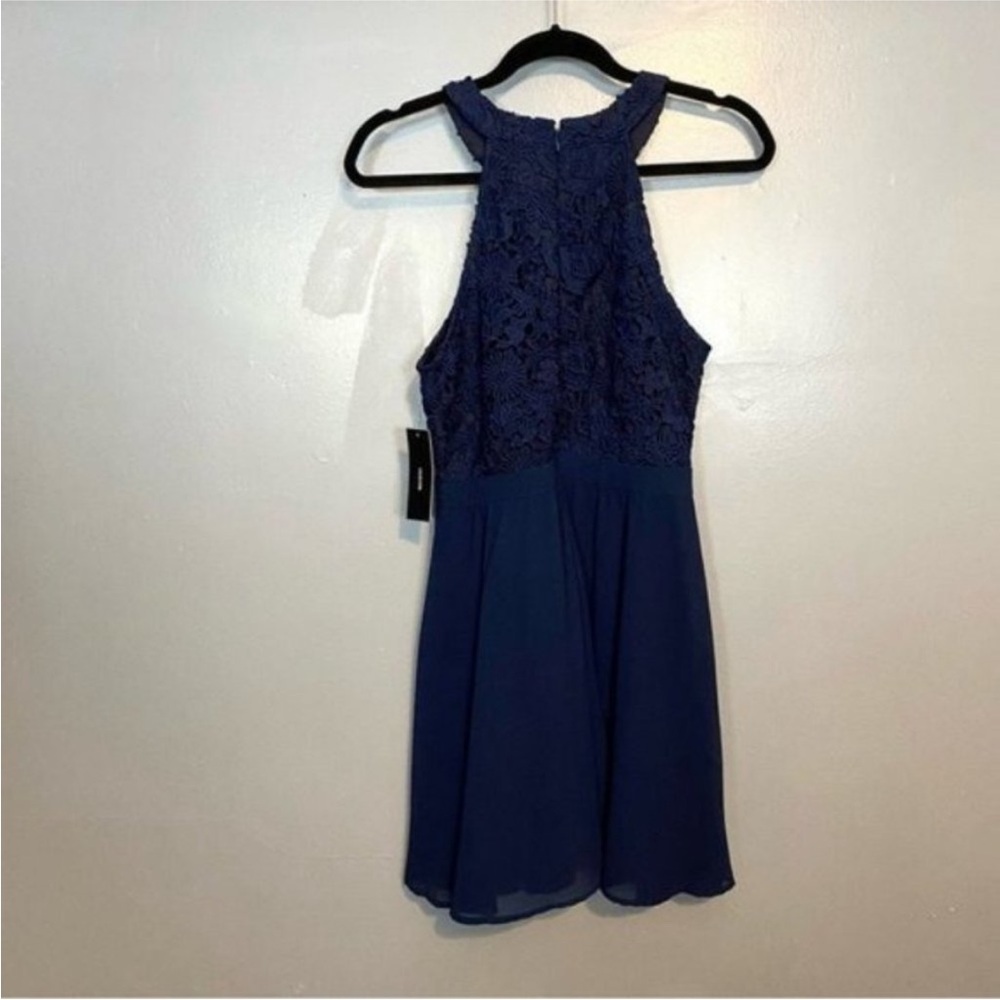 Lulus Navy Floral Crochet High Neck Sleeveless A-line Wedding Party Dress XL - Picture 6 of 8